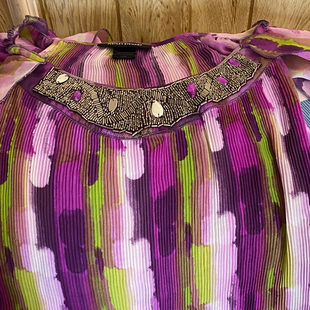 Ashley Stewart Multicolor Blouse with Embellished Neckline
